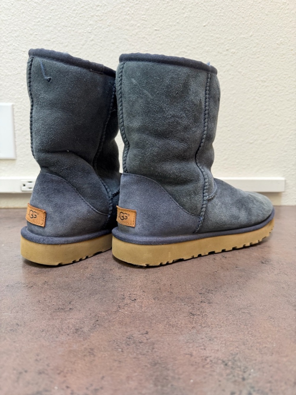 UGG Short Suede Boots in Slate Gray with Chestnut Sole